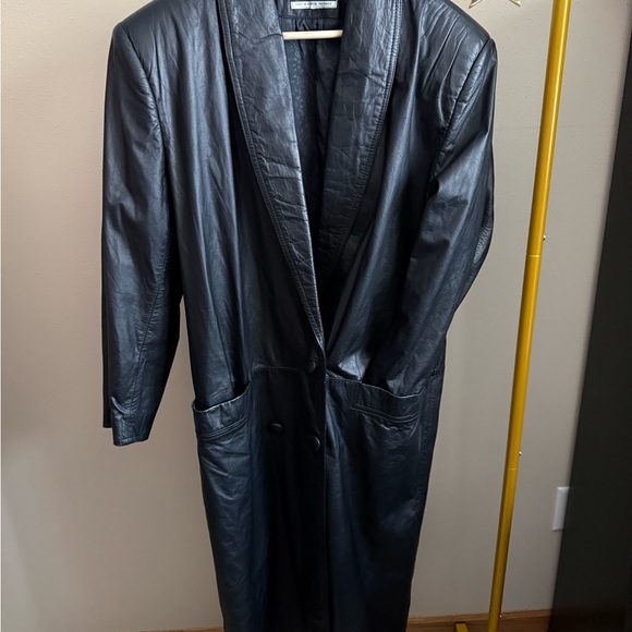 G-III Jackets & Blazers - Vintage 90s G-III Black Leather Trench Coat Minimalist Longline L